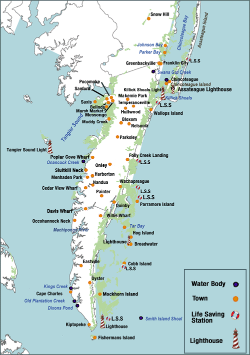 A map depicting a coastal area. 