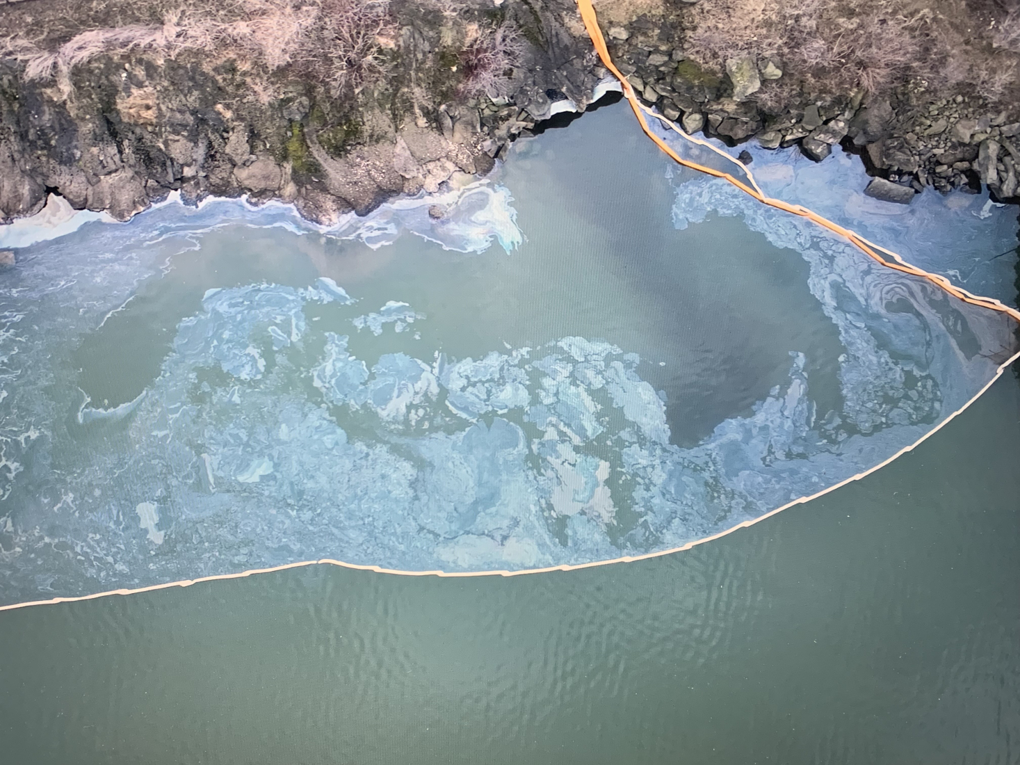 An aerial image of oil in water.