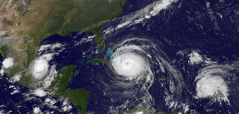 A satellite image of hurricanes.