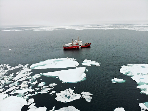 A Canadian Coast Guard vessel in ice-infested water.