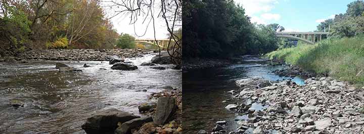 Before and after images of a creek.