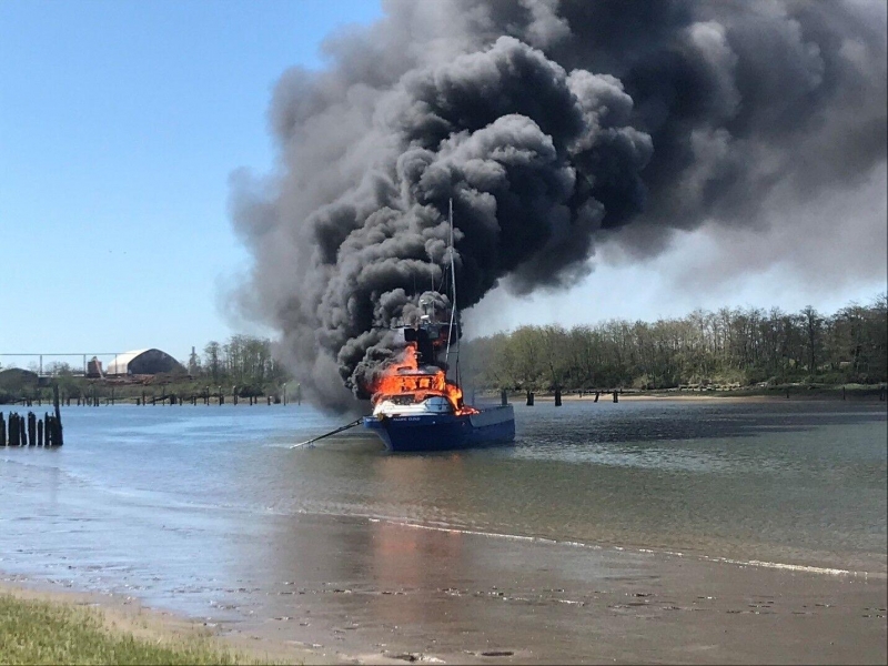 A fire on a boat.