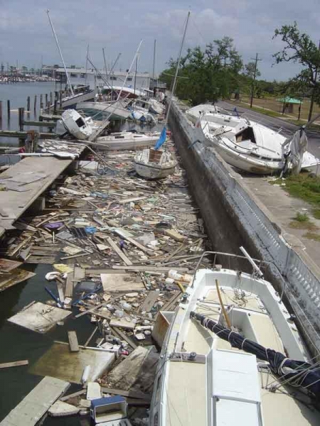 Damaged vessels and other debris.