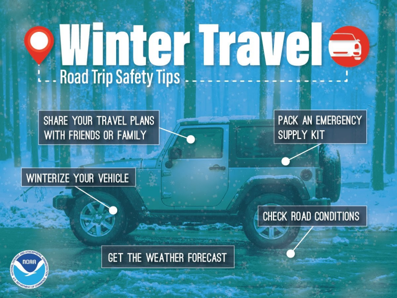 A picture of a jeep with "winter preparedness tips."