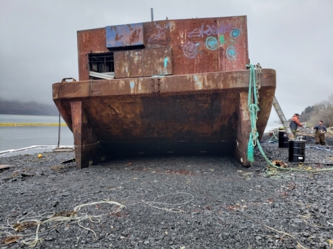 A beached barge. 