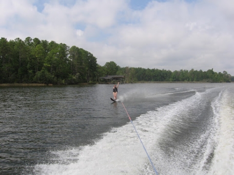 A child waterskiing.