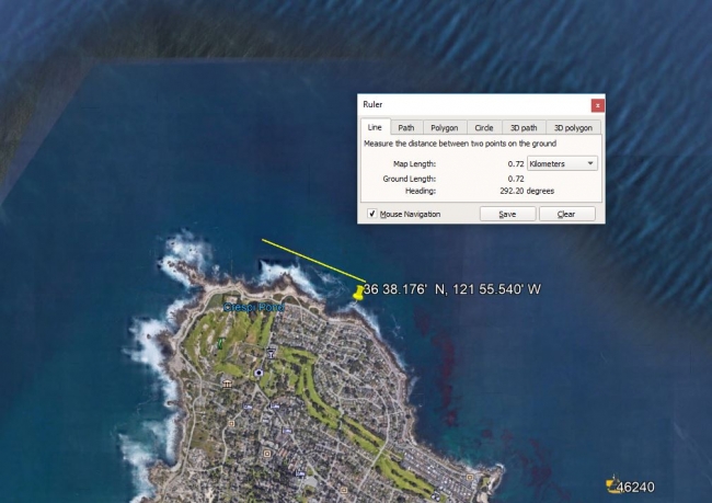 A map indicating where the vessel debris is located. 