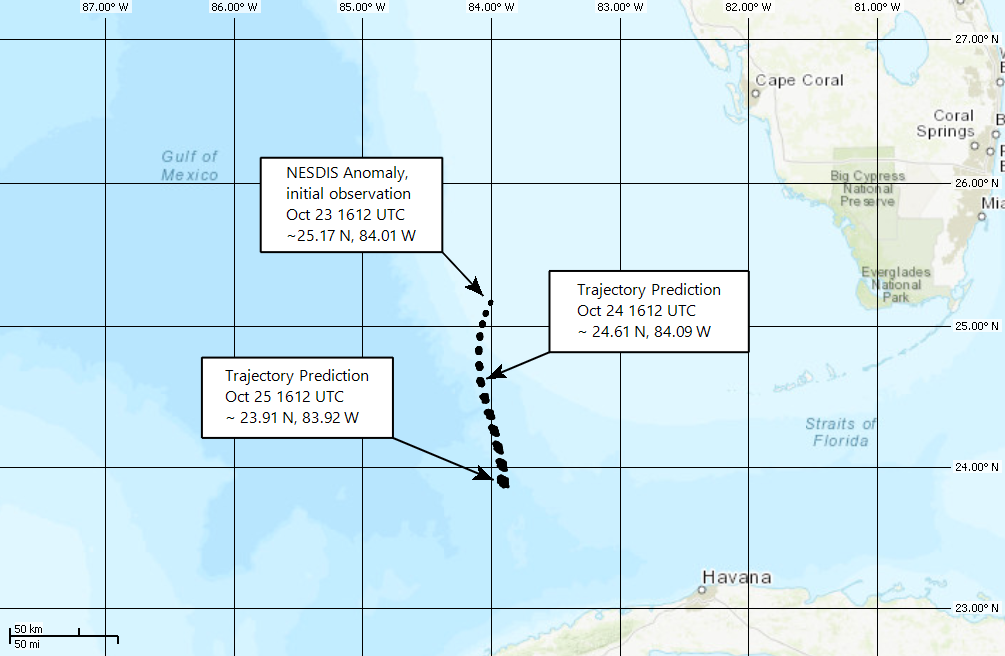 Trajectory estimations prepared for the USCG overflight of the region.