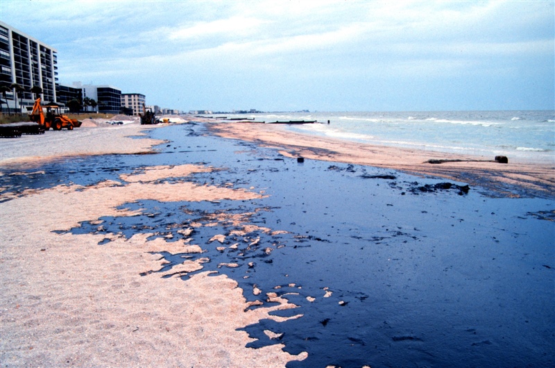 Oil soaked beach.