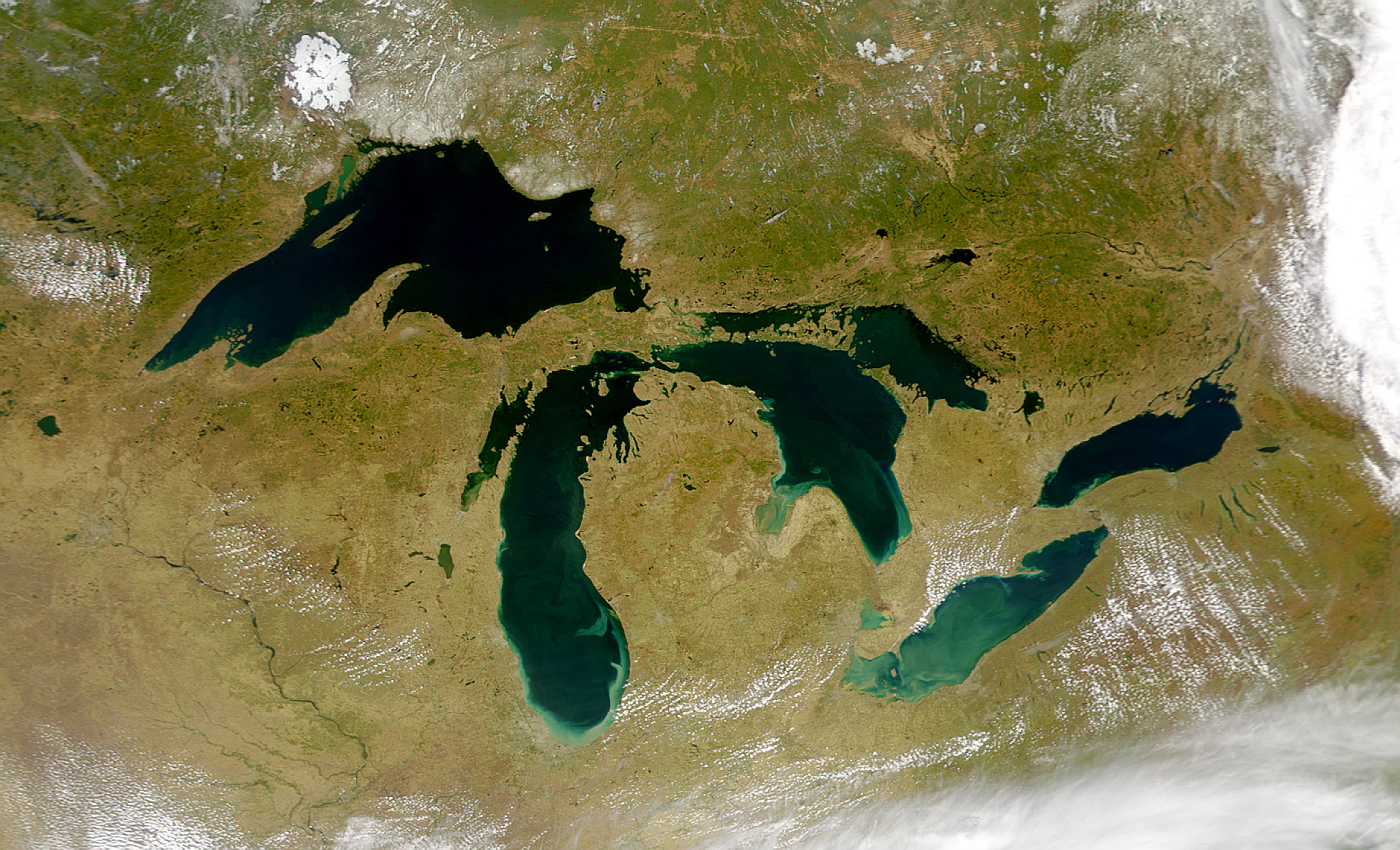 A view of the Great Lakes from SeaWiFS satellite.