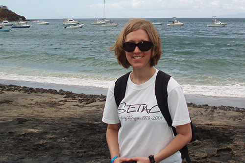 A woman on a beach.