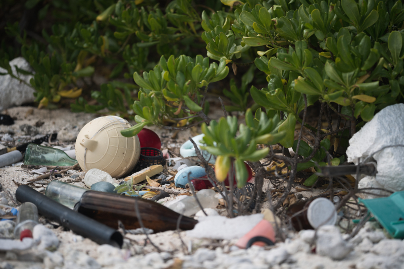 Trash on a beach.