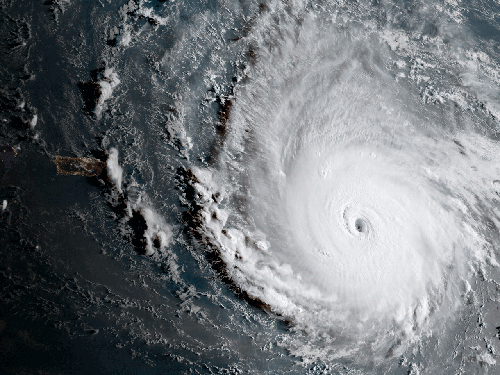 A satellite view of a hurricane. 