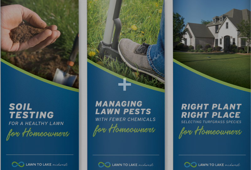 Three brochure covers about lawn care.
