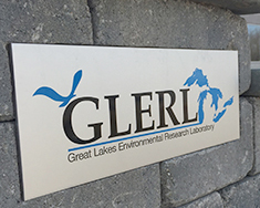 Building plaque that reads GLERL Great Lakes Environmental Research Laboratory.