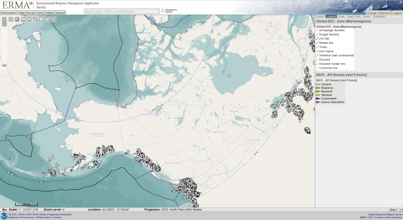 A screenshot of an Arctic map in ERMA. 