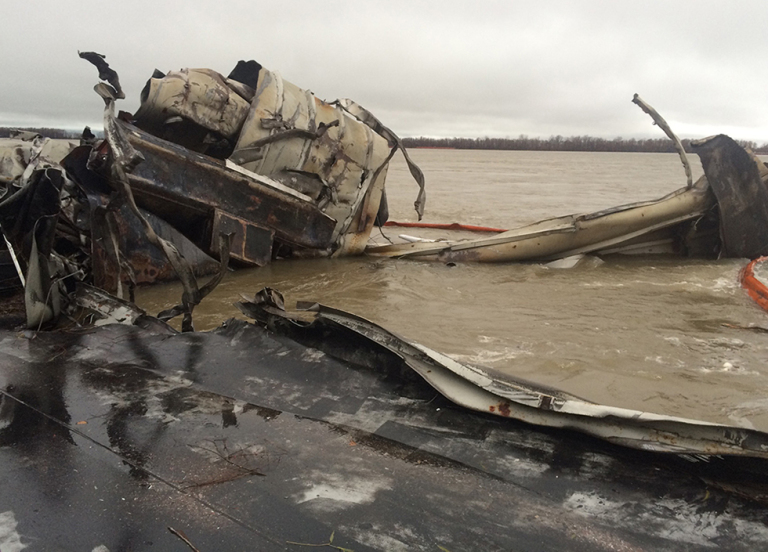 A damaged barge. 