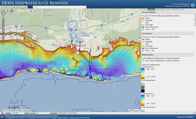 A screenshot of a mapping tool with a range of colors depicting underwater terrain.