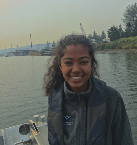 A girl on a boat.