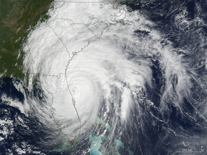 A satellite image of a hurricane. 