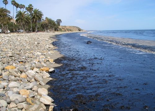 Oil on a beach.