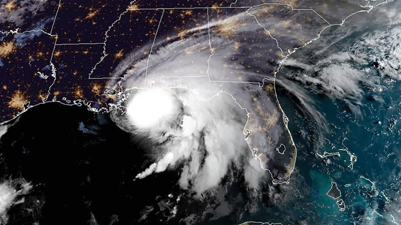 A satellite image of a hurricane. 