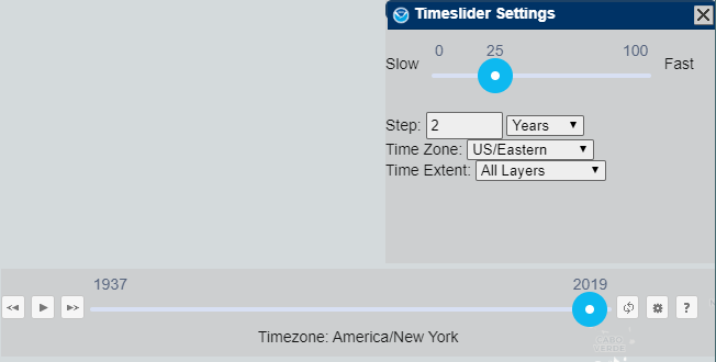 A screenshot depicting "Timeslider Settings" that shows the timezone as "America/New York." 