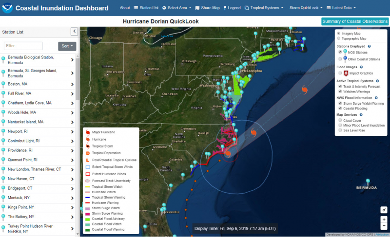 A screenshot of the Coastal Inundation Dashboard. 