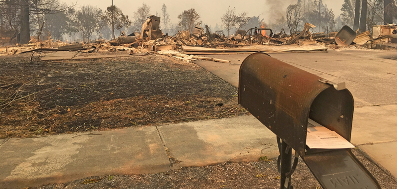 A fire-damaged structure. 