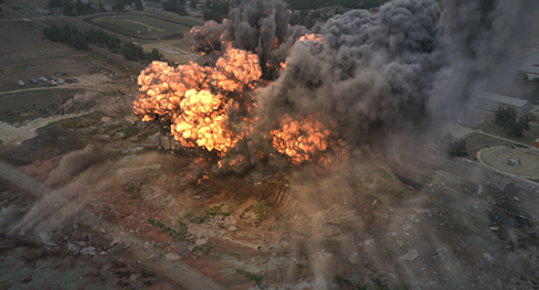 An aerial image of an explosion.
