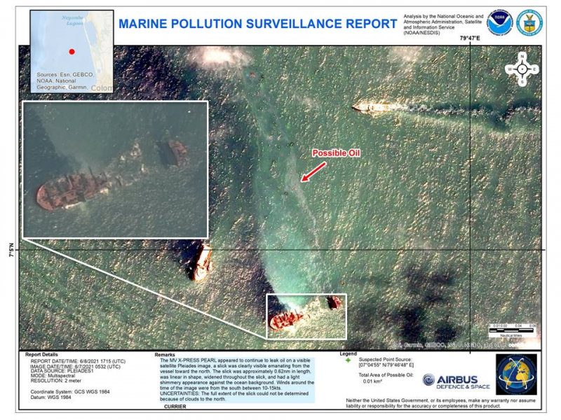 NOAA NESDIS satellite image of the area where the MV X-Press Pearl.