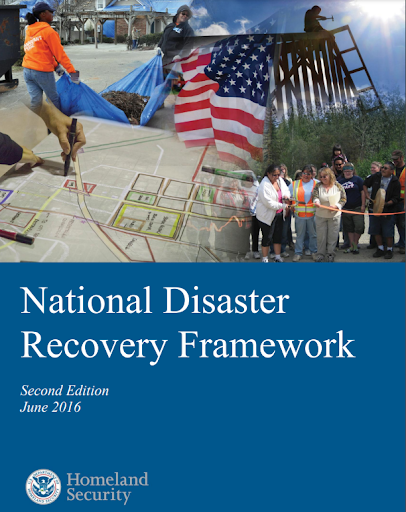 A report cover for the "National Disaster Recovery Framework."