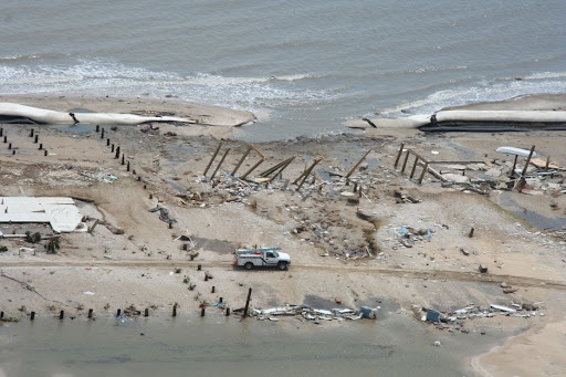 Hurricane damage on a beach.