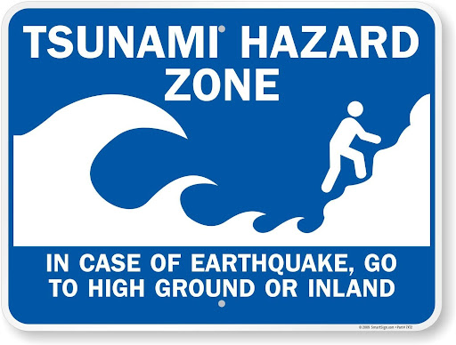 A "Tsunami Hazard" sign.