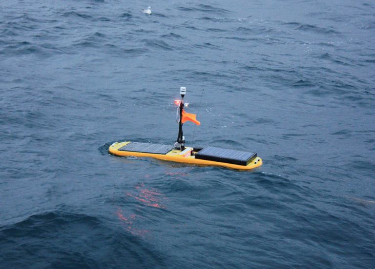 A wave glider in water. 