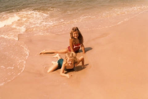 Two girls on a beach.