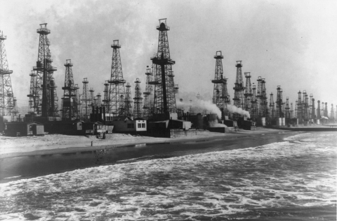 Oil wells on a beach. 