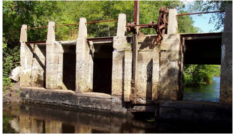 A dam on a river.