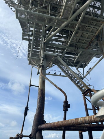 This image shows the oil platform identified as the source of a leak offshore Bolivar Peninsula, Texas.