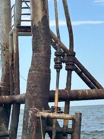 This image shows the oil platform identified as the source of a leak offshore Bolivar Peninsula, Texas.