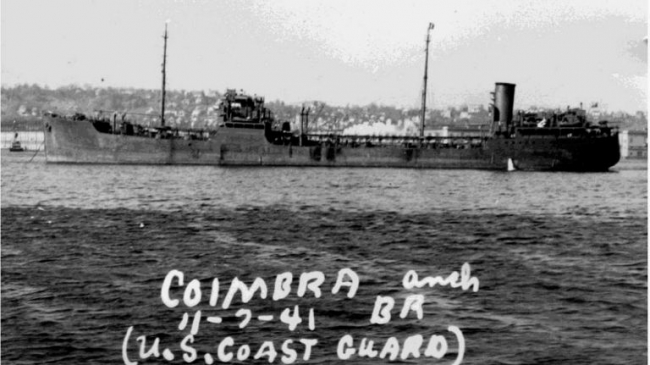 A black and white image of a vessel labeled "Coimbra." 