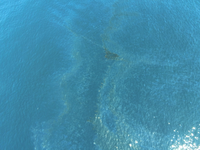 Aerial view of oil on water taken from a Parrot drone.