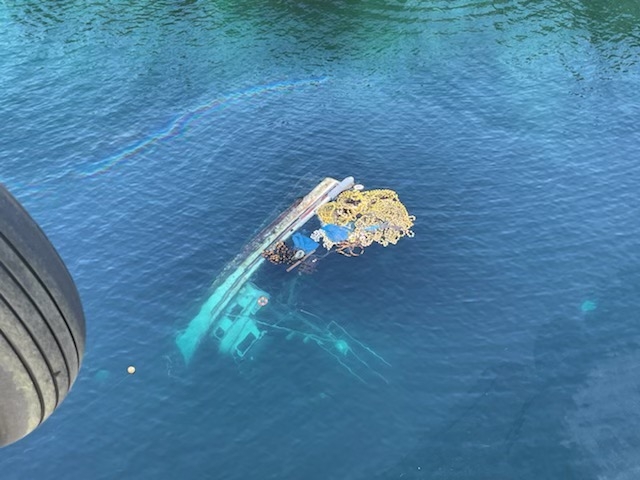 A capsized vessel. 