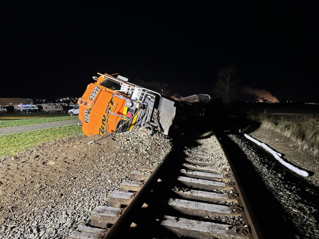 A derailed train.