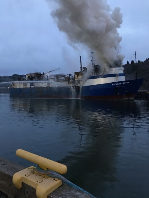 Smoke coming from a vessel. 