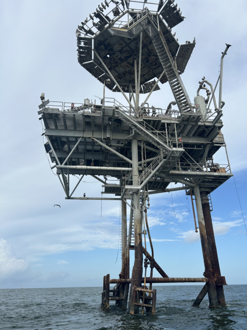 This image shows the oil platform identified as the source of a leak offshore Bolivar Peninsula, Texas.