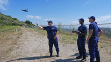 Uncrewed Aircraft Systems (UAS) Pilots fly commercial UAS (drone) as part of field tests in Santa Barbara, CA.