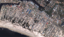 A satellite image of a shoreline.